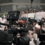 Equipos de periodistas en una protesta