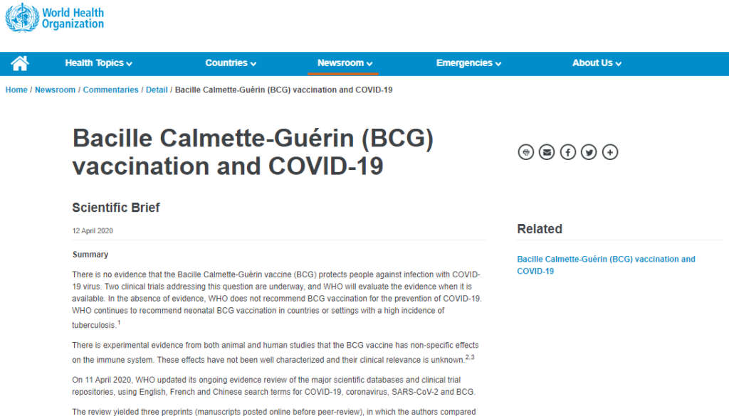 ¿La vacuna BCG funciona para contrarrestar el Covid-19?