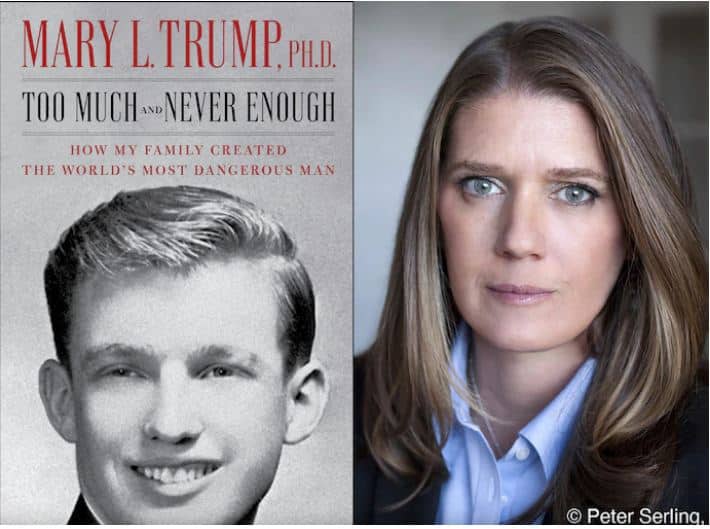 La portada de "Demasiado y nunca lo suficiente: de Mary L. Trump: Cómo mi familia creó al hombre más peligroso del mundo", y un retrato del autor.