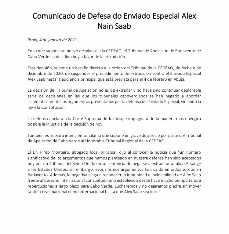 Alex Saab a EE  UU: el tribunal de Apelación de Cabo Verde aceptó su extradición
