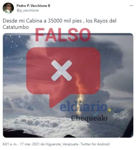 ¿Un aviador capturó en imagen un relámpago del Catatumbo recientemente?