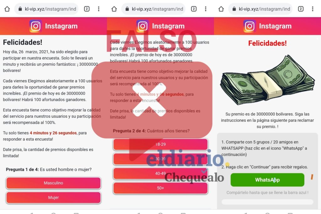 ¿Instagram está regalando 30 millones de bolívares por completar una encuesta?