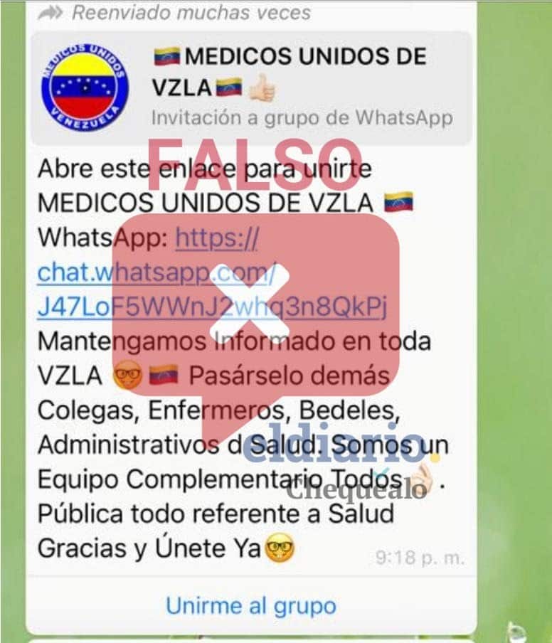 ¿Médicos Unidos de Venezuela creó un grupo informativo en WhatsApp?