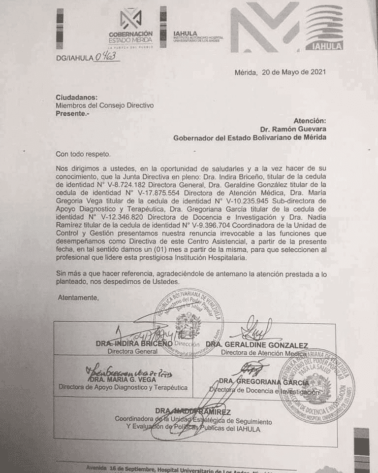 ¿Renunció la junta directiva del Hospital Universitario de los Andes?