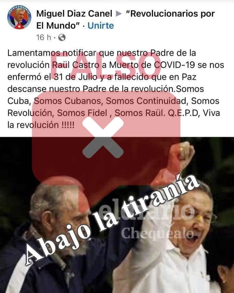 ¿Miguel Díaz-Canel informó que el expresidente cubano Raúl Castro falleció por covid-19?