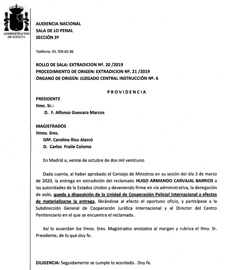 Justicia española acuerda extraditar a Estados Unidos a Hugo “El Pollo” Carvajal