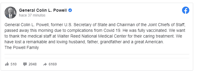 Murió el exsecretario de Estado de EE UU Colin Powell por complicaciones del covid-19
