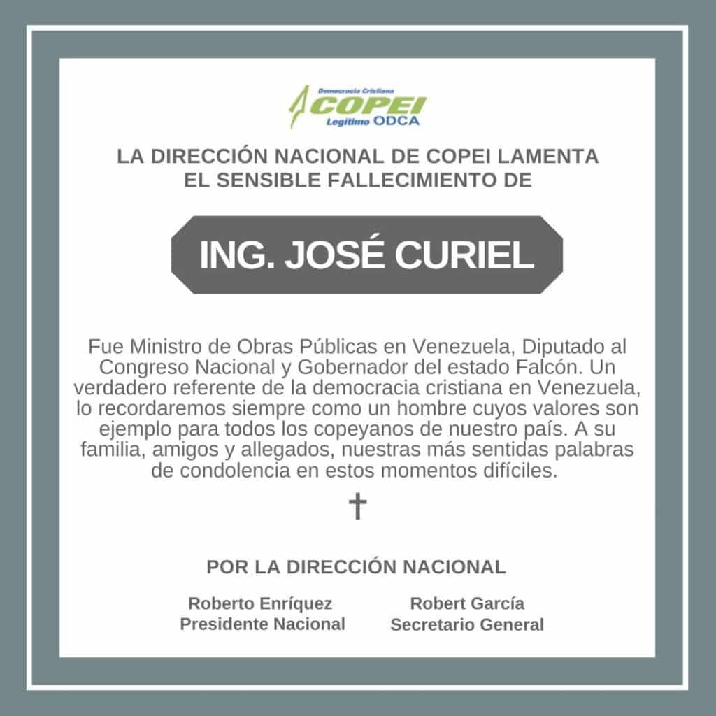 Murió José Curiel, el ingeniero que apostó desde la política por el desarrollo de Venezuela