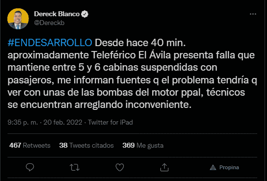 Cabinas con pasajeros del Teleférico de El Ávila estuvieron paralizadas por dos horas debido a una falla eléctrica