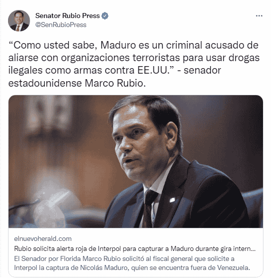 Marco Rubio solicitó que Estados Unidos emita una alerta roja de Interpol para capturar a Nicolás Maduro 