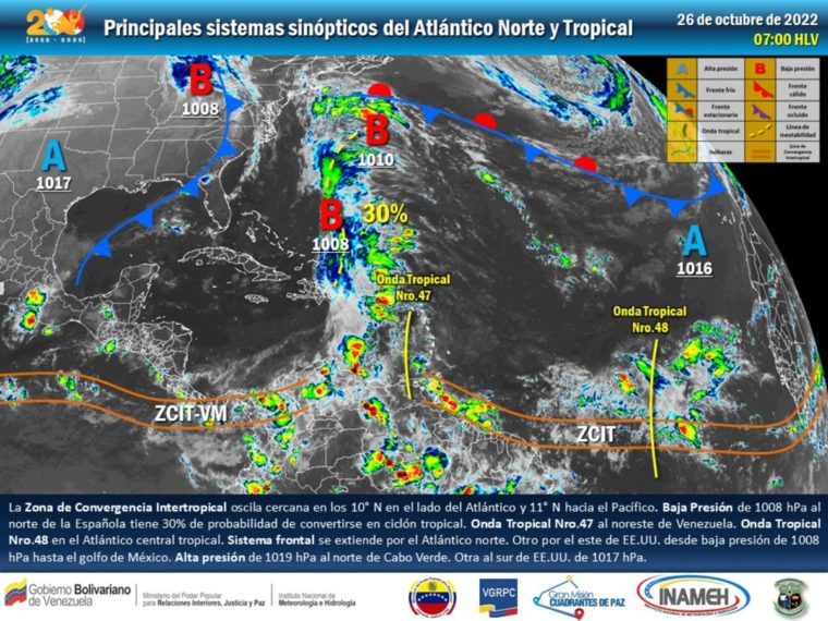 Advierten que una vaguada provocará fuertes lluvias en Venezuela este 26 de octubre
