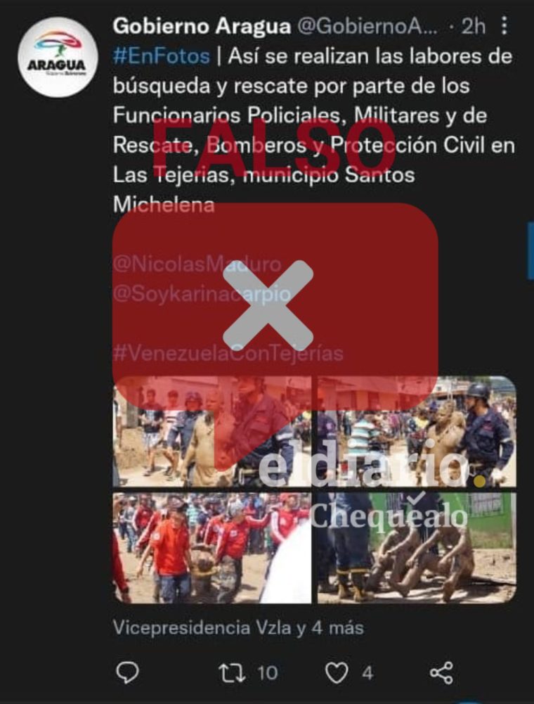 ¿Fotos que publicó la Gobernación de Aragua sobre dos hombres cubiertos de lodo corresponde a un rescate en Las Tejerías?