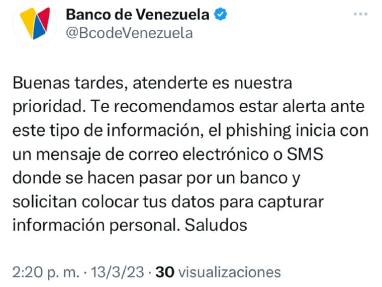 ¿El Banco de Venezuela está regalando 30 millones de bolívares por responder un cuestionario?