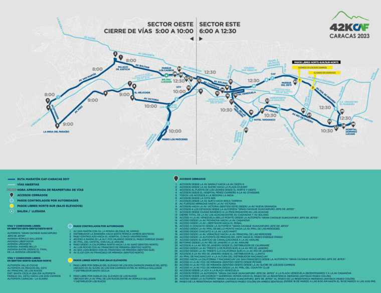 Maratón CAF 2023: qué vías estarán cerradas y cuáles son las rutas alternas en Caracas