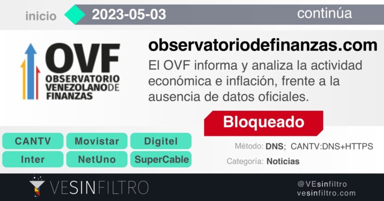 El OVF denunció el bloqueo de su página web en las operadoras de Internet venezolanas