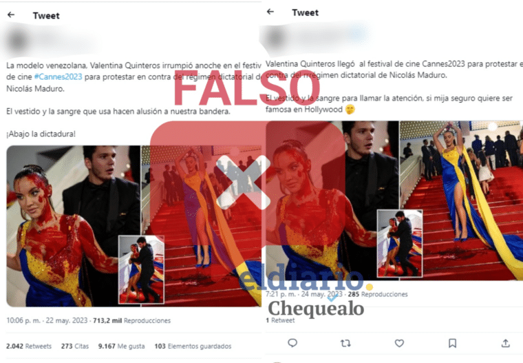 ¿Una modelo venezolana manchó su vestido de rojo en el Festival de Cannes?