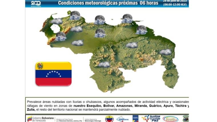 Inameh prevé lluvias en varios estados de Venezuela por la onda tropical 23