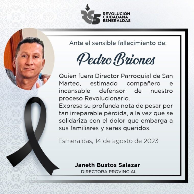 Asesinaron al dirigente político Pedro Briones en Ecuador