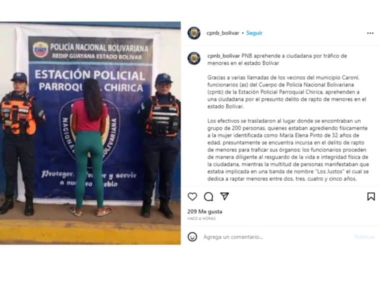 Detuvieron a una mujer en Bolívar por el presunto rapto de niños para vender sus órganos