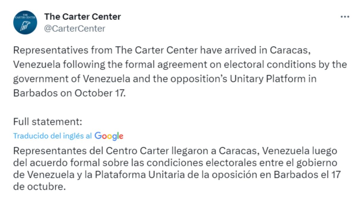 Representantes del Centro Carter llegaron a Venezuela: lo que se sabe de la visita
