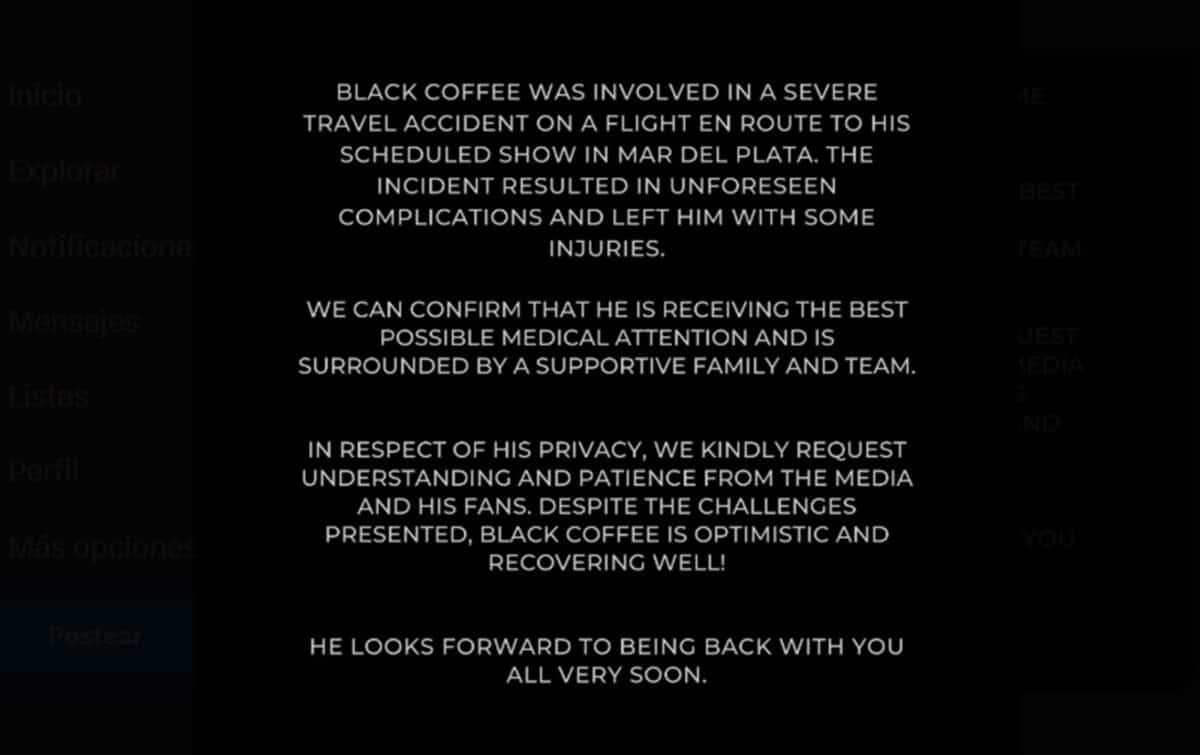 El DJ Black Coffee canceló concierto en Caracas tras sufrir un accidente aéreo en Argentina