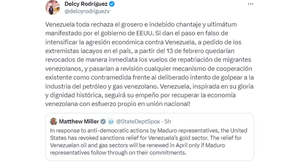 Régimen de Maduro amenaza con cancelar vuelos de deportación procedentes de EE UU si se reactivan las sanciones