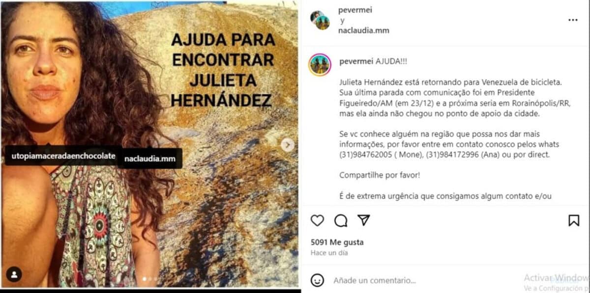 Hallaron el cuerpo de Julieta Hernández, la artista venezolana que viajaba de Brasil a Venezuela en bicicleta