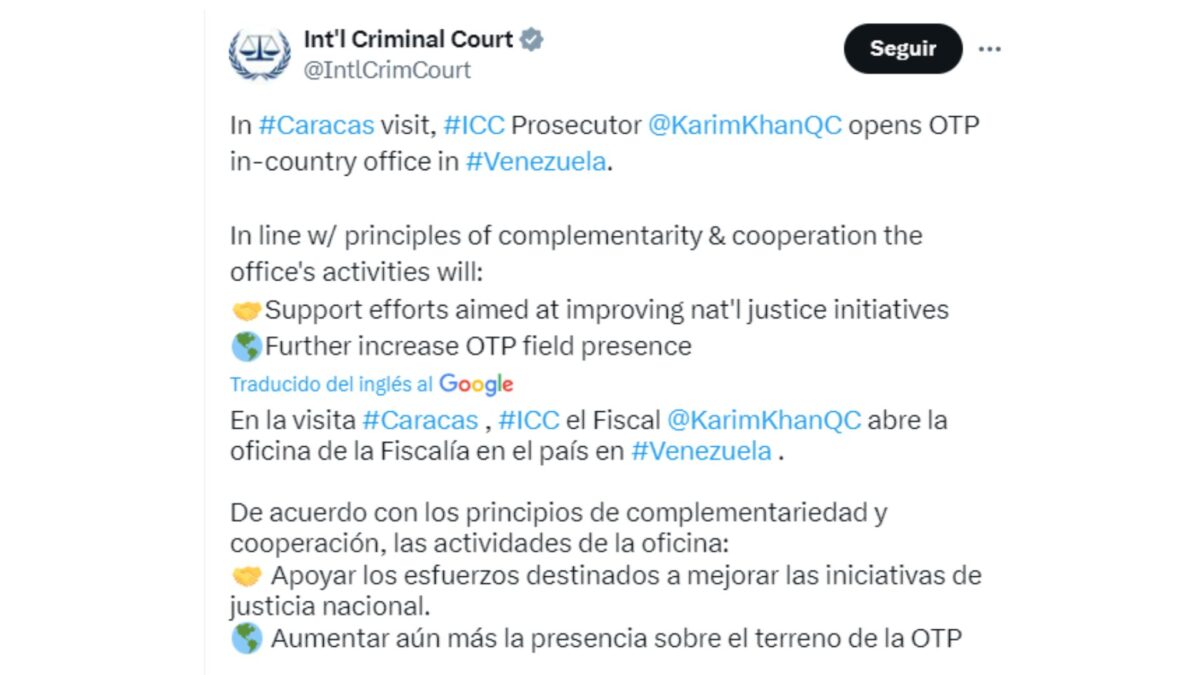 La CPI oficializó la apertura de la oficina del fiscal Karim Khan en Caracas