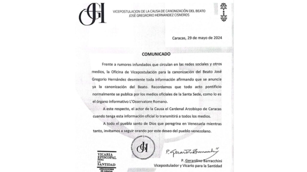Arquidiócesis de Caracas desmintió la noticia sobre la canonización de José Gregorio Hernández