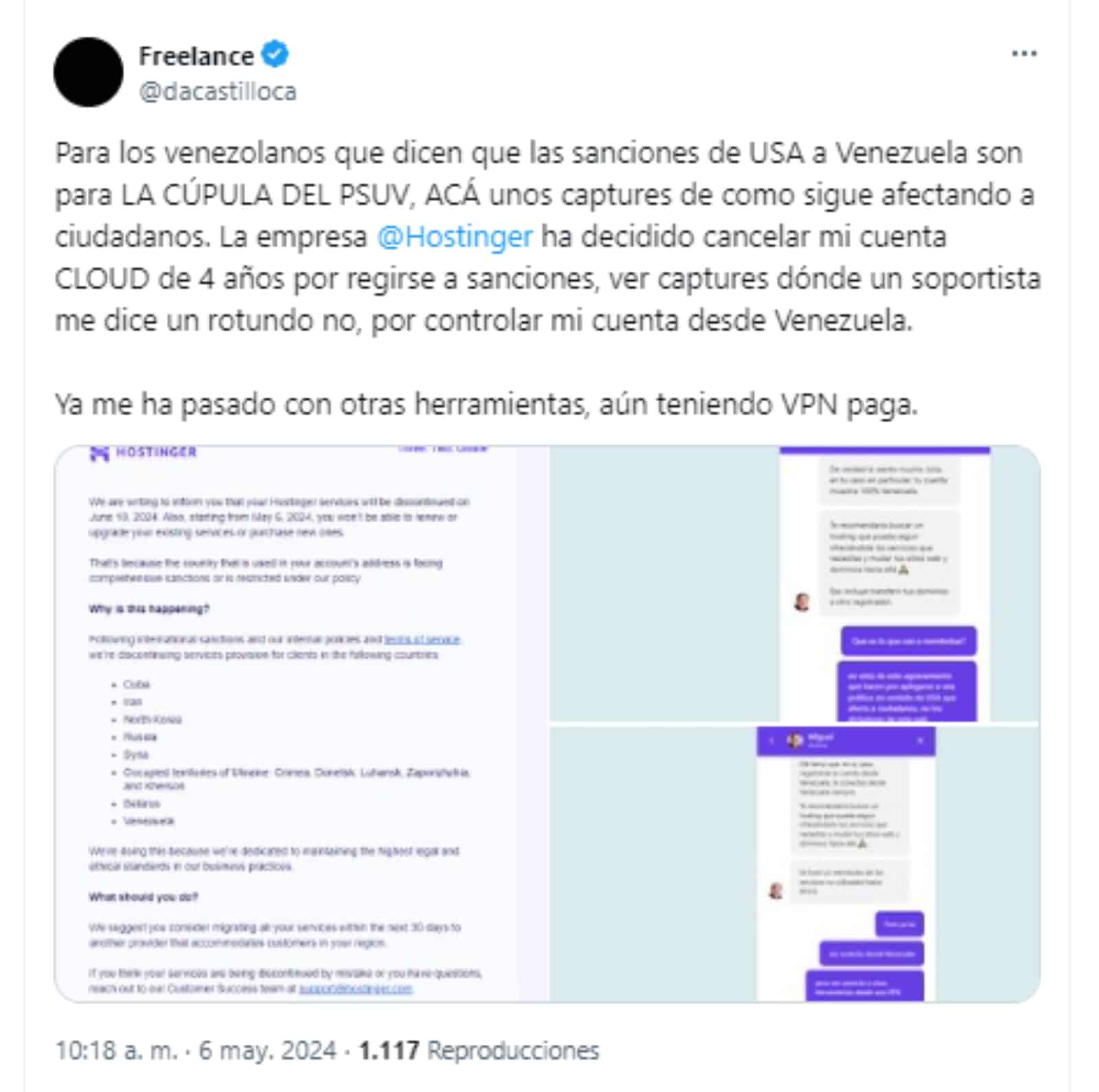Denunciaron que Hostinger dejará de funcionar para usuarios en Venezuela