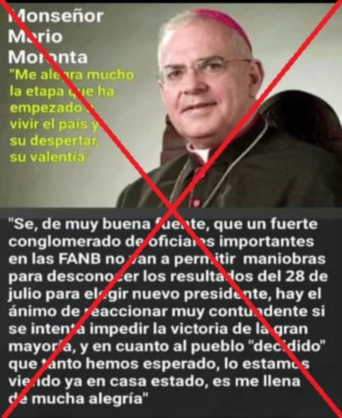 ¿El obispo Mario Moronta dijo que un grupo de la FANB no permitirá que se desconozcan los resultados del 28 de julio?