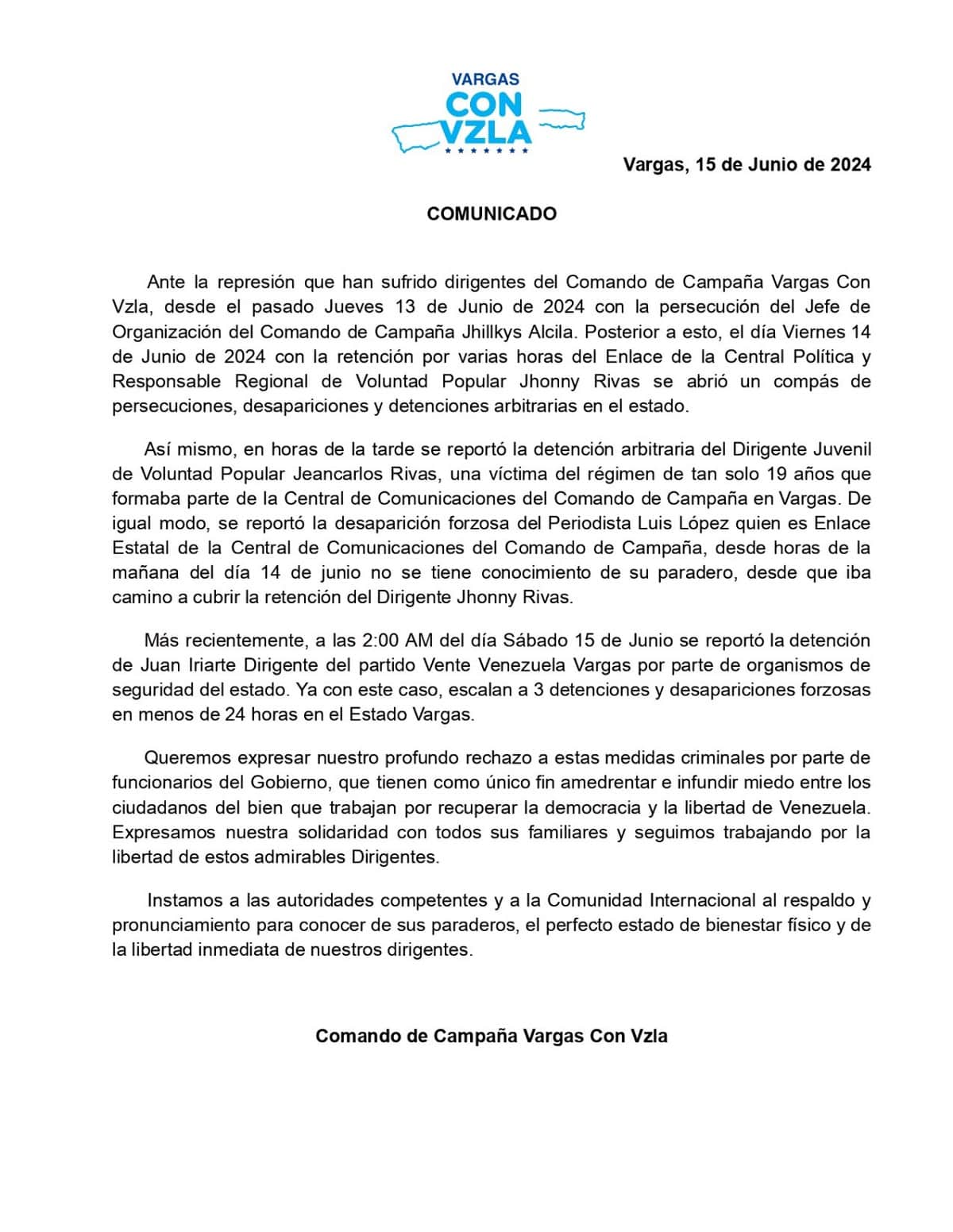 Vente Venezuela denunció la desaparición de su coordinador político en La Guaira