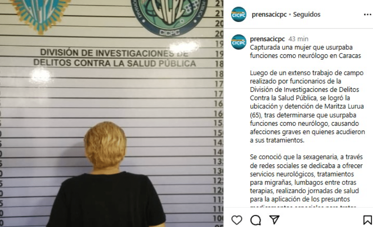 CICPC capturó a una mujer que se hacía pasar por neuróloga en Caracas