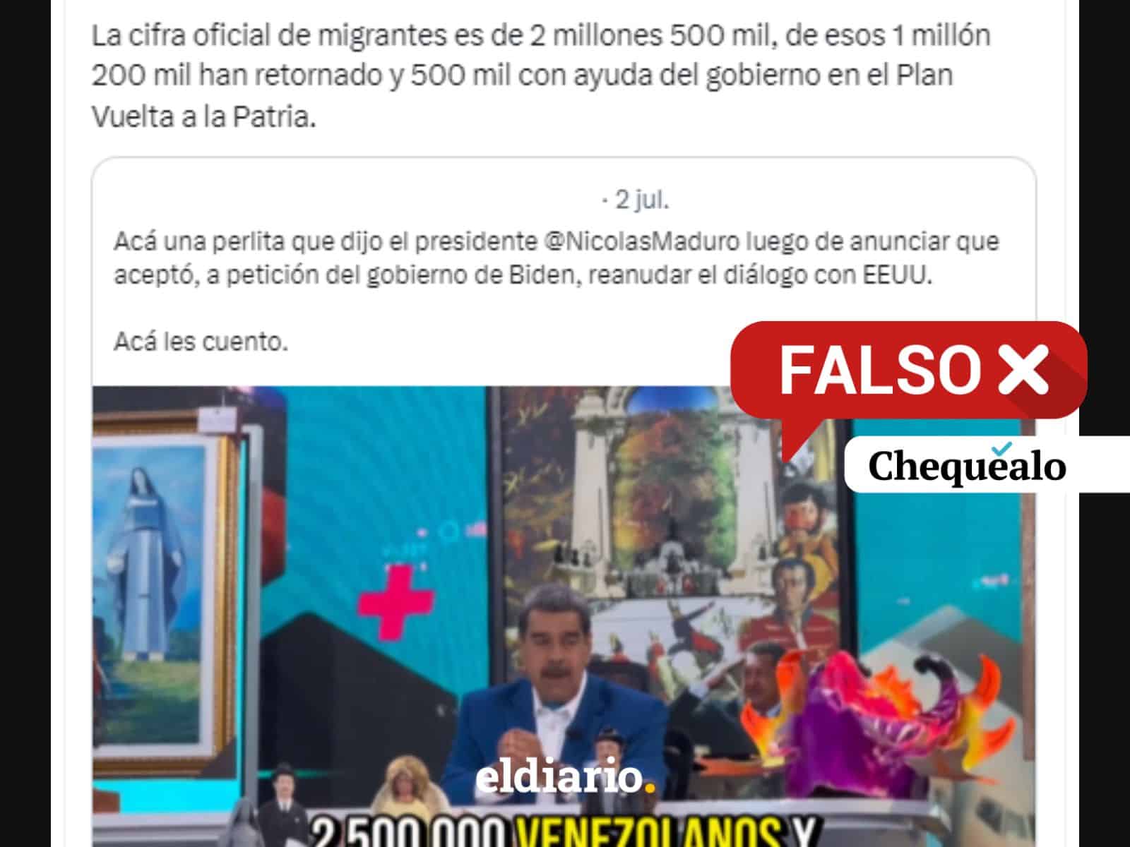 ¿La cifra de migrantes venezolanos en el mundo es de 2,5 millones y regresaron al país 1,2 millones?