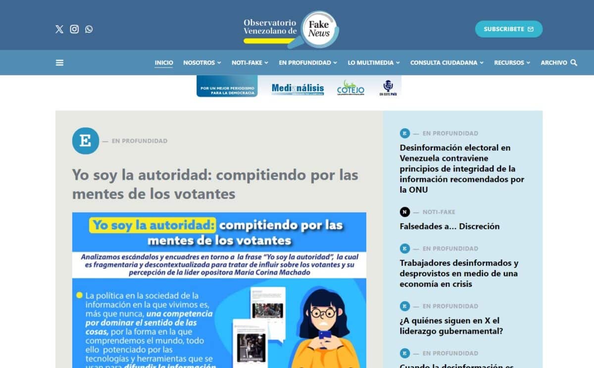 El Observatorio Venezolano de Fake News reportó el bloqueo de su portal