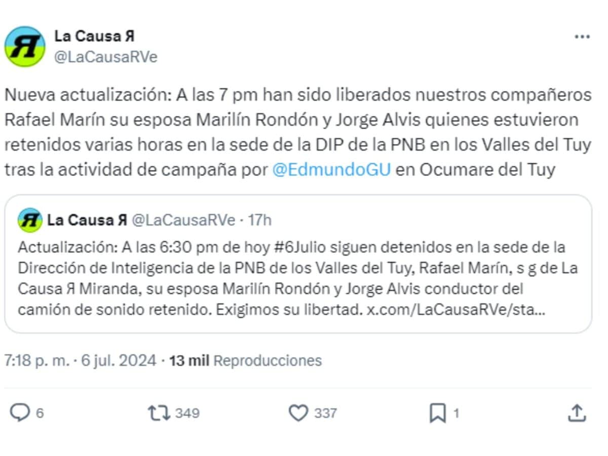 Liberaron a tres opositores detenidos durante acto de campaña de Edmundo González en Miranda