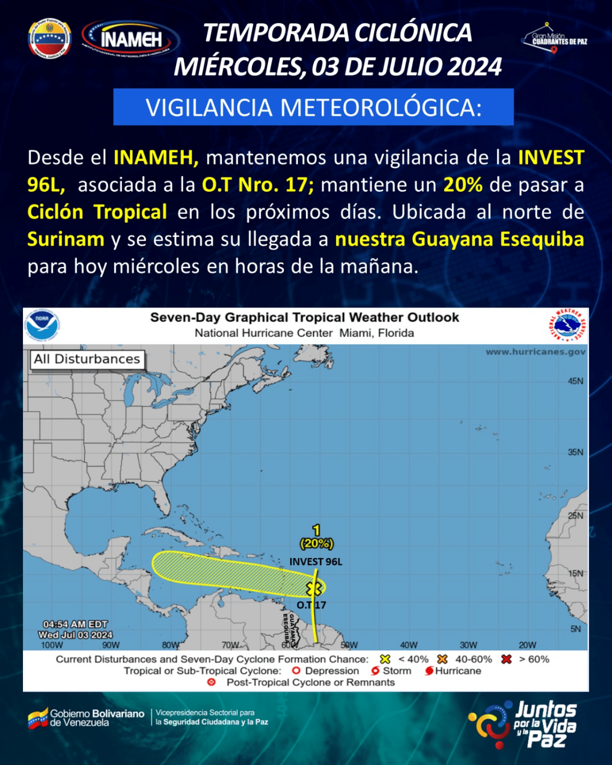 Rains are expected in Venezuela due to the passage of tropical wave number 17