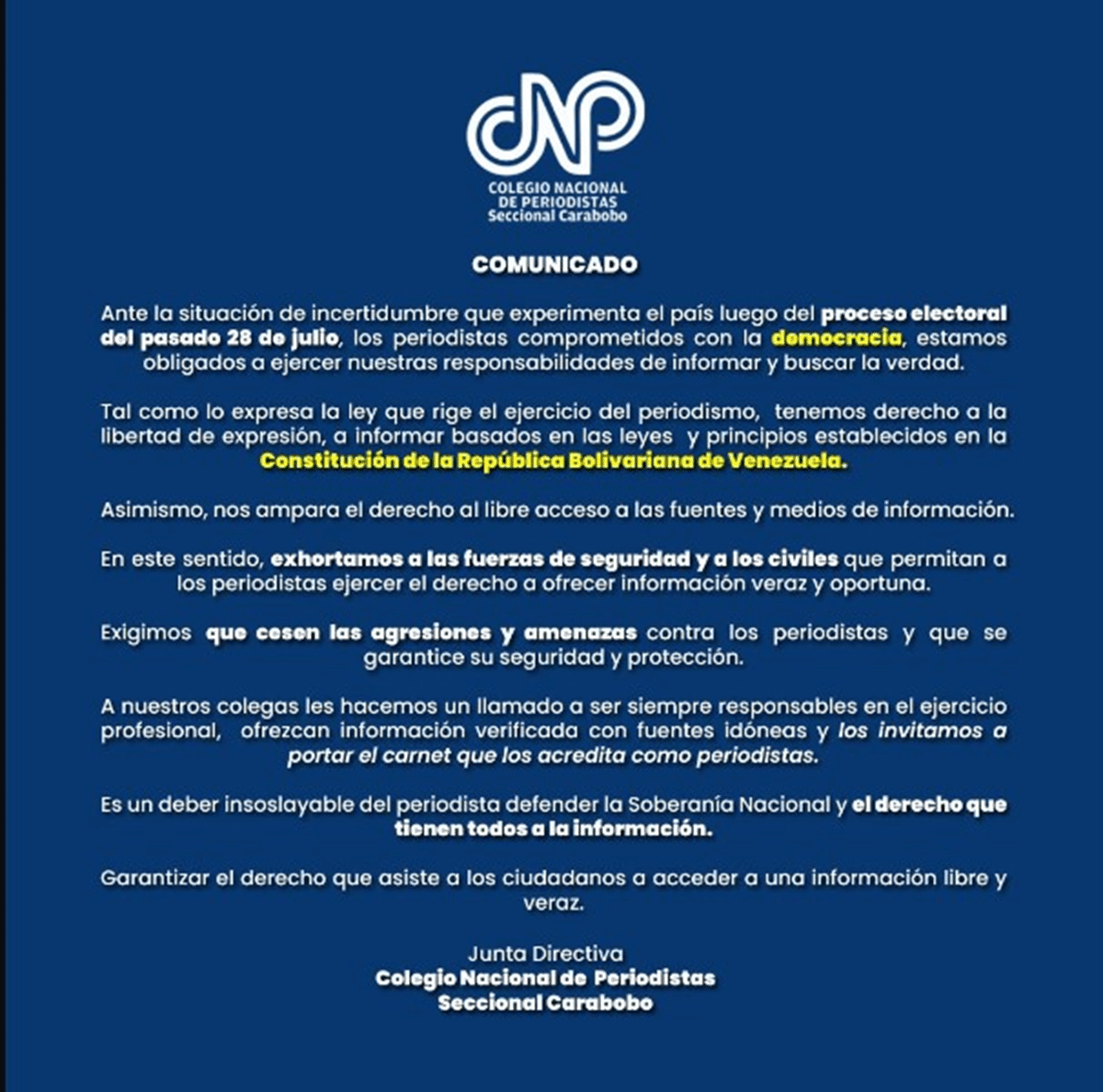 Gremios denunciaron que continúa el hostigamiento y agresión contra la prensa en Venezuela 