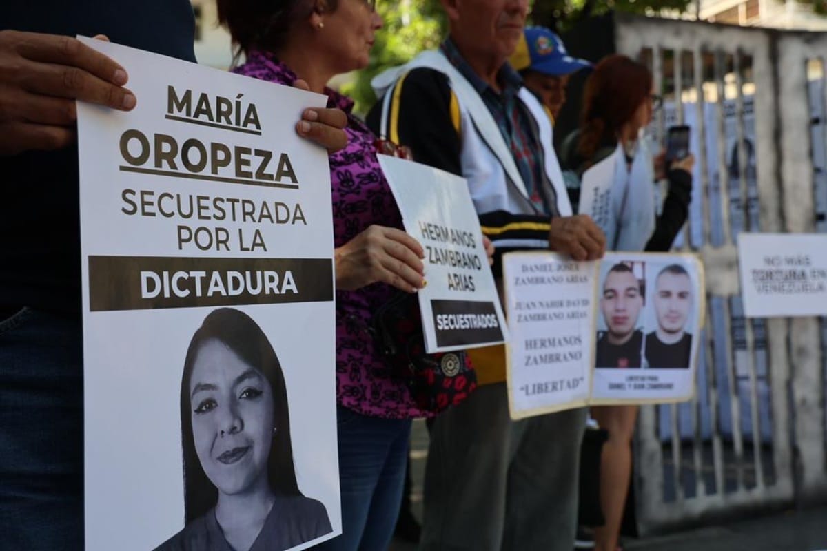 Citizens march towards the Brazilian Embassy in Caracas to demand the release of political prisoners in Venezuela