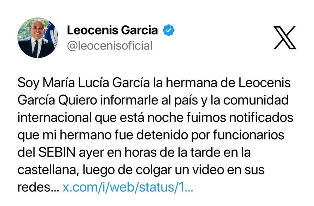 Denunciaron que funcionarios del Sebin detuvieron a Leocenis García en Chacao 