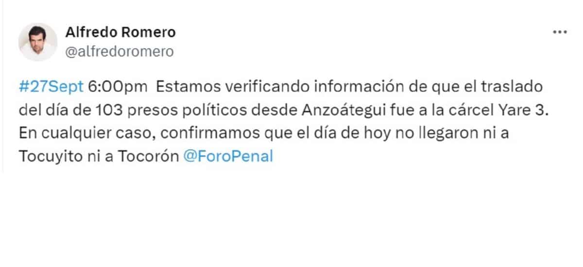 Foro Penal denunció el traslado de más de 100 presos políticos desde Anzoátegui