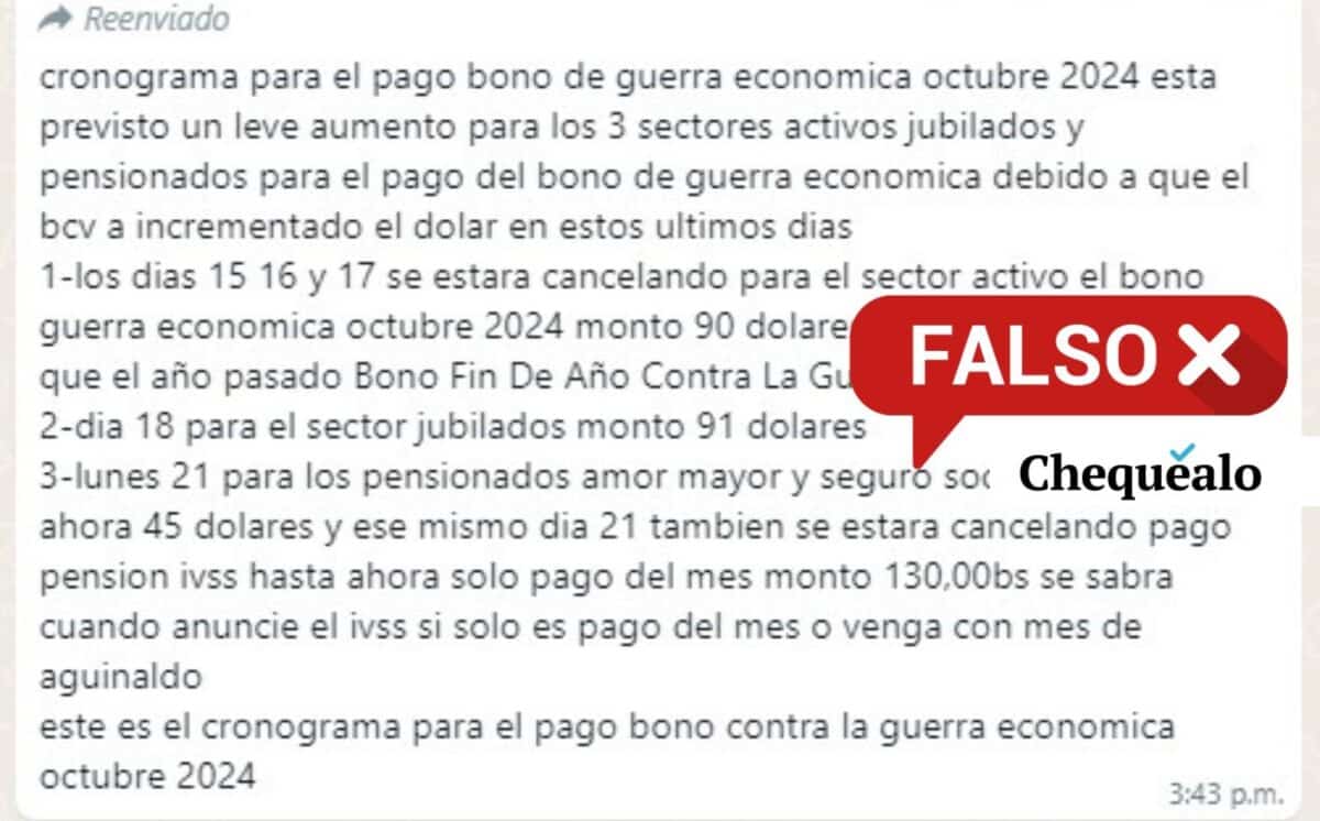 ¿Anunciaron el pago del Bono Fin de Año Contra la Guerra Económica en octubre de 2024?