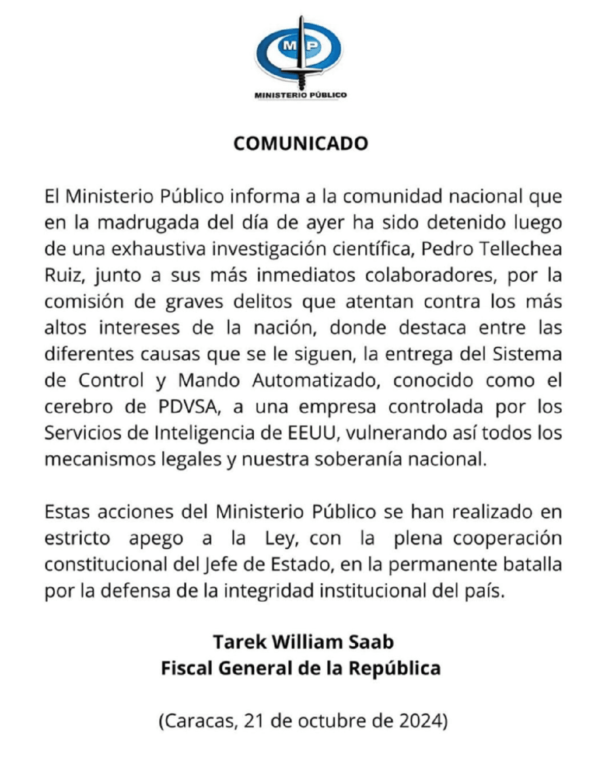 Confirmaron la detención de Pedro Tellechea, exministro de Industrias de Venezuela 