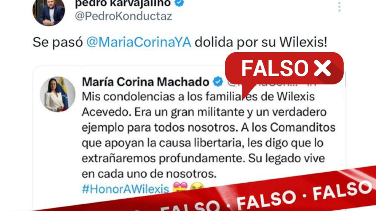 ¿María Corina Machado publicó un mensaje de condolencias para la familia de alias Wilexis?