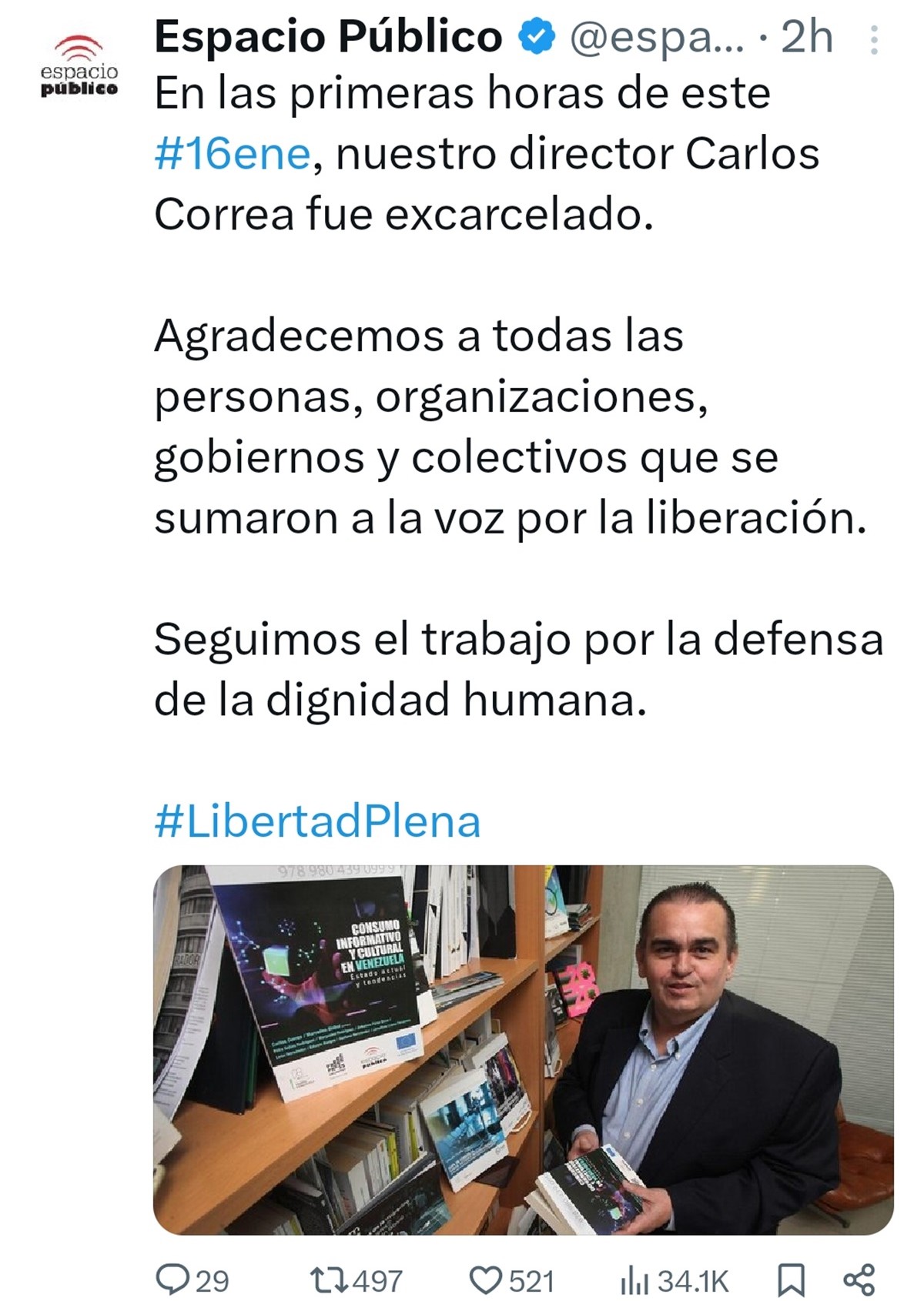 Excarcelaron al periodista y activista Carlos Correa: lo que se sabe 