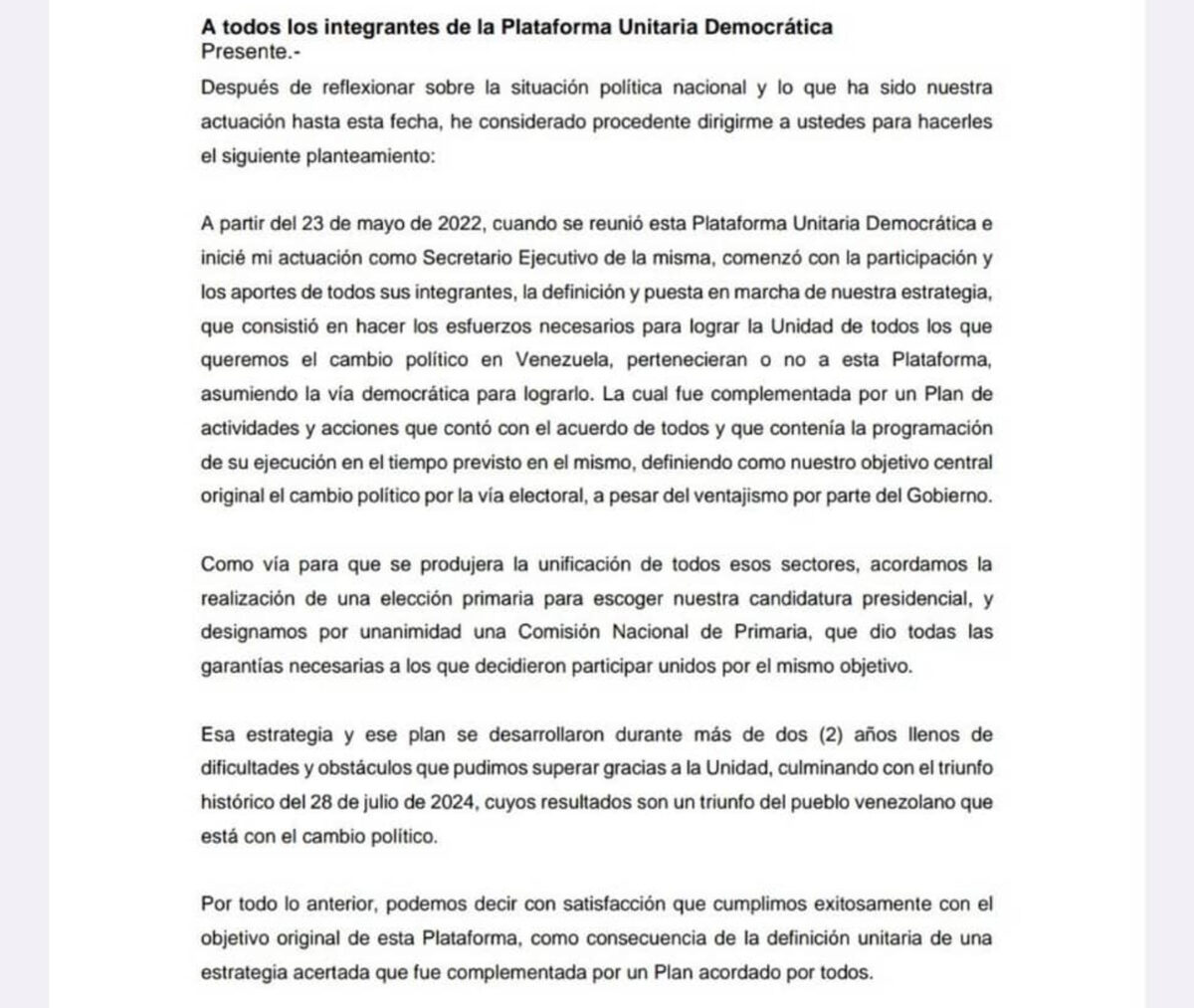Omar Barboza renunció a la secretaría ejecutiva de la Plataforma Unitaria Democrática