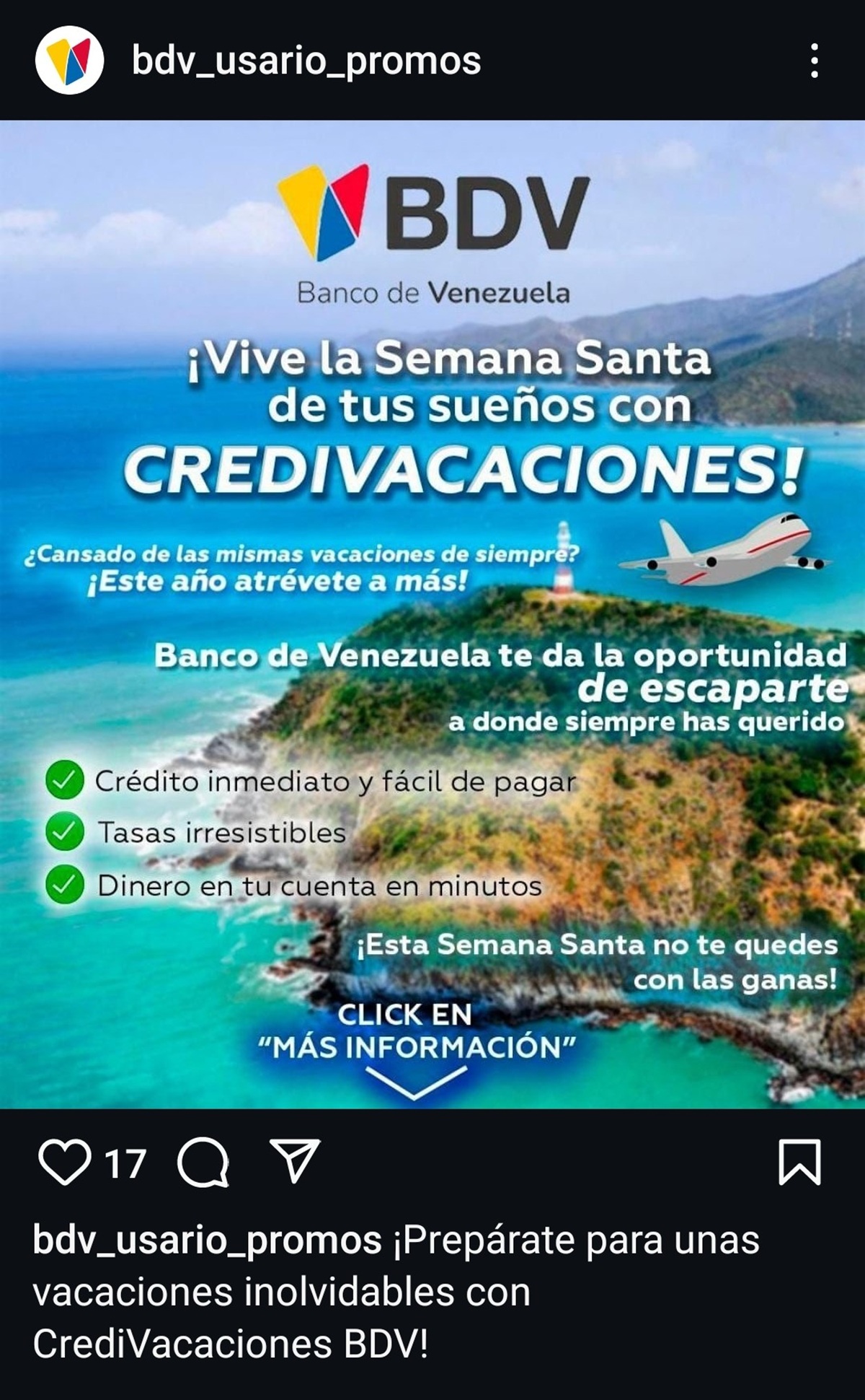¿El Banco de Venezuela ofrece promociones por Semana Santa desde cuentas de Instagram?
