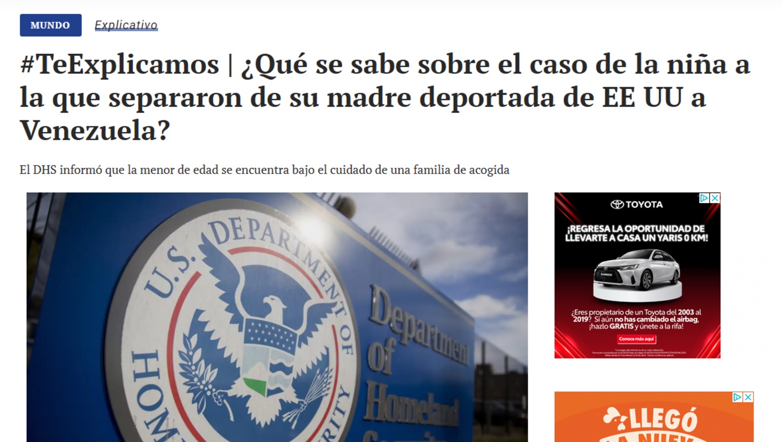 Corrección, #TeExplicamos | ¿Qué se sabe sobre el caso de la niña a la que separaron de su madre deportada de EE UU a Venezuela? 