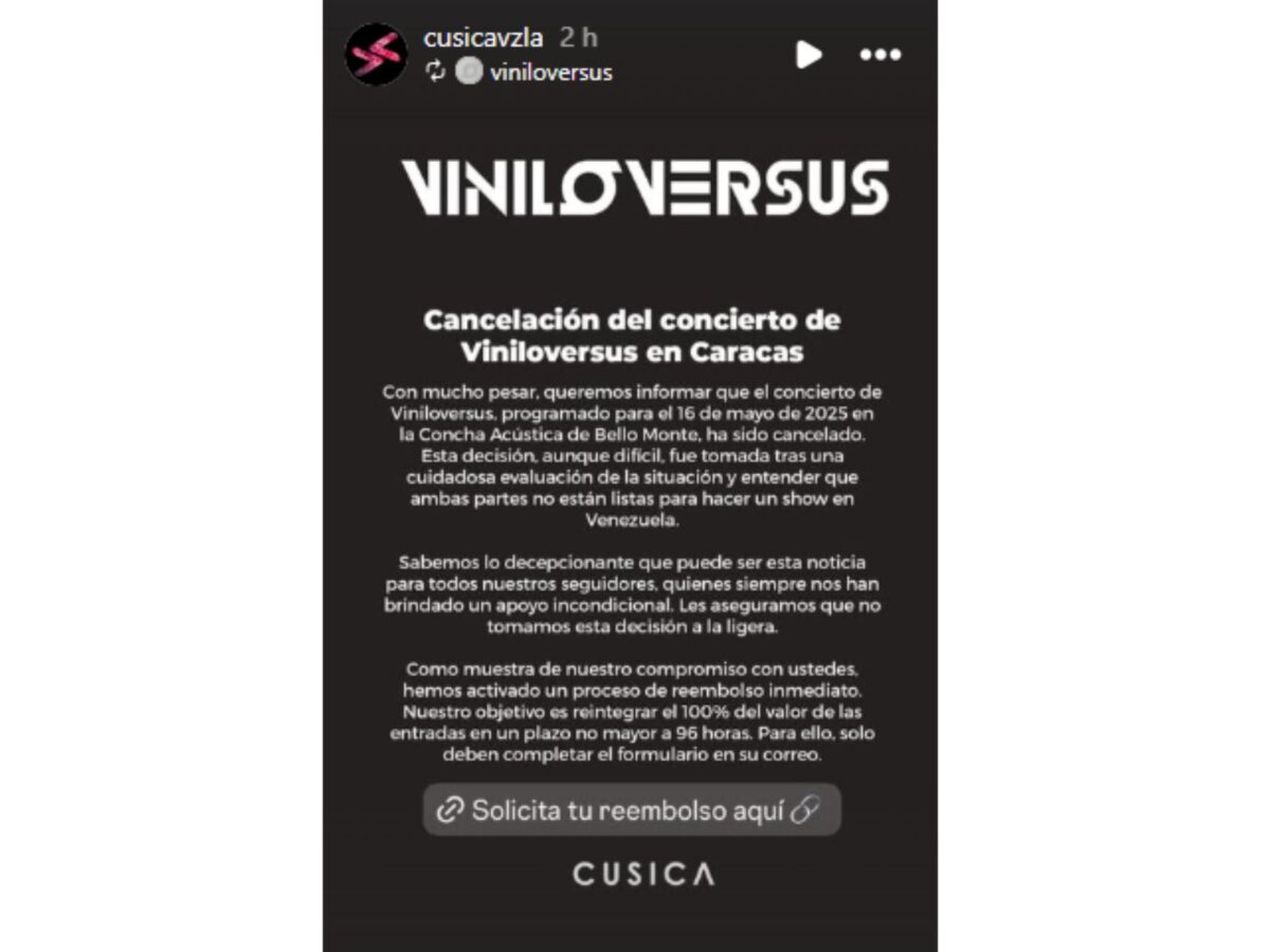 Cancelaron el concierto de Viniloversus en Caracas: los detalles