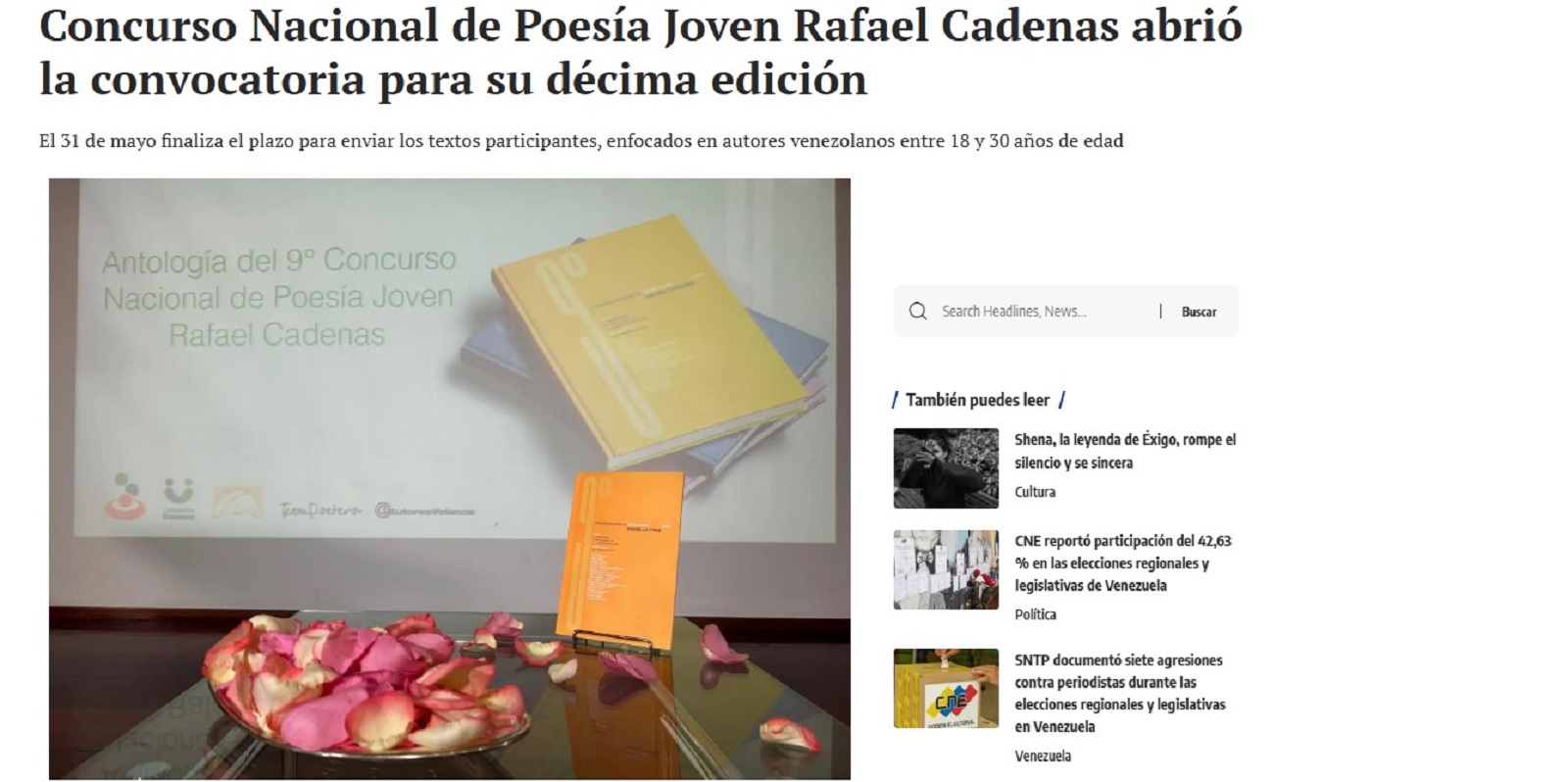 Corrección, Concurso Nacional de Poesía Joven Rafael Cadenas abrió la convocatoria para su décima edición